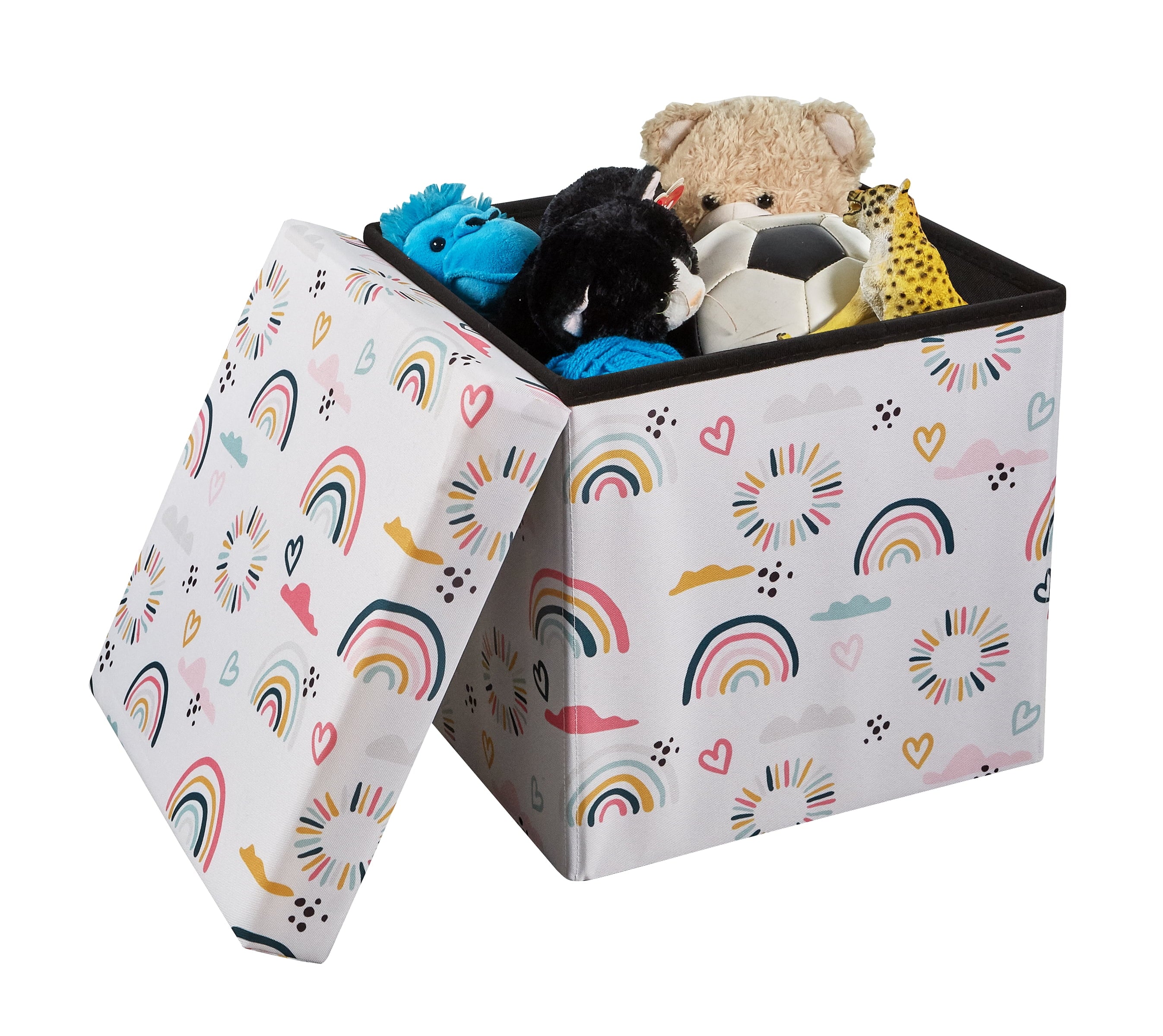 Kids 15" Collapsible Toy Storage Bin with Rainbow and Heart Design