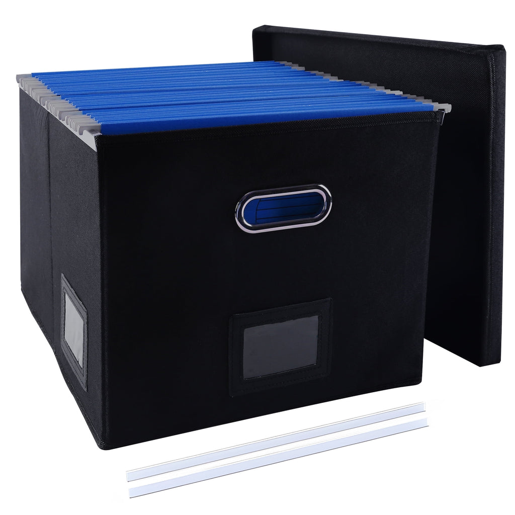 LANNEY File Organizer Box with Lid, Upgraded Portable Collapsible File Box, Document Organizer for Office Decor Home, Black