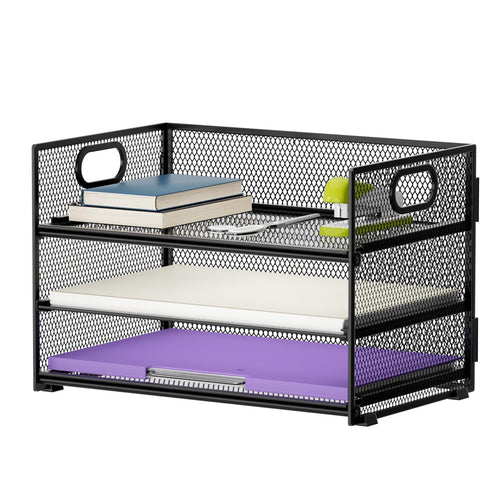 3 Paper Organizer Letter Tray, Mesh File Organizer with Handle, Paper Sorter Desk Organizer for Home Office Supplies