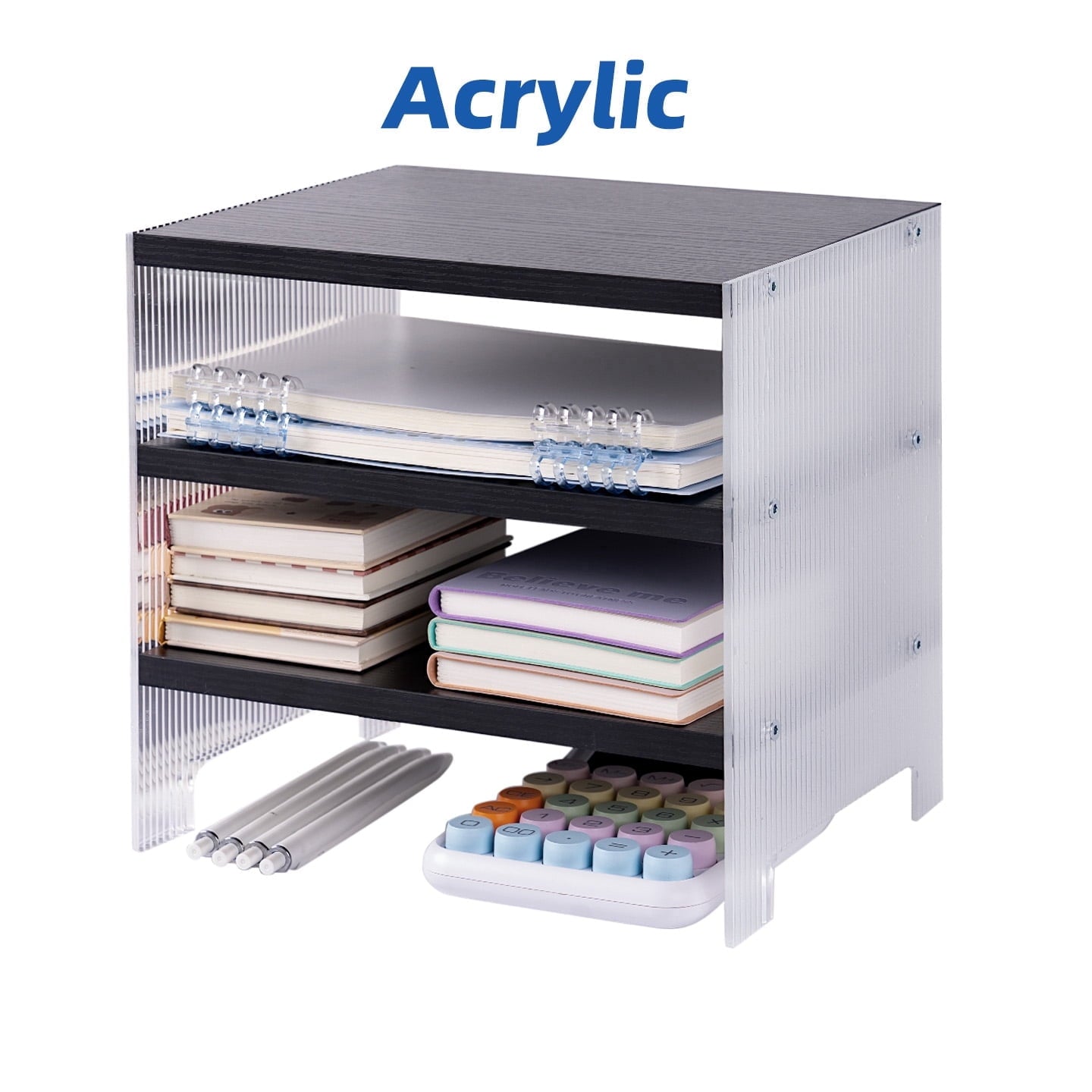 Clearance Paper Organizer, 3-Tier Stackable Wood Desk Organizer, Document File Organizer and Mail Sorter with Adjusta...