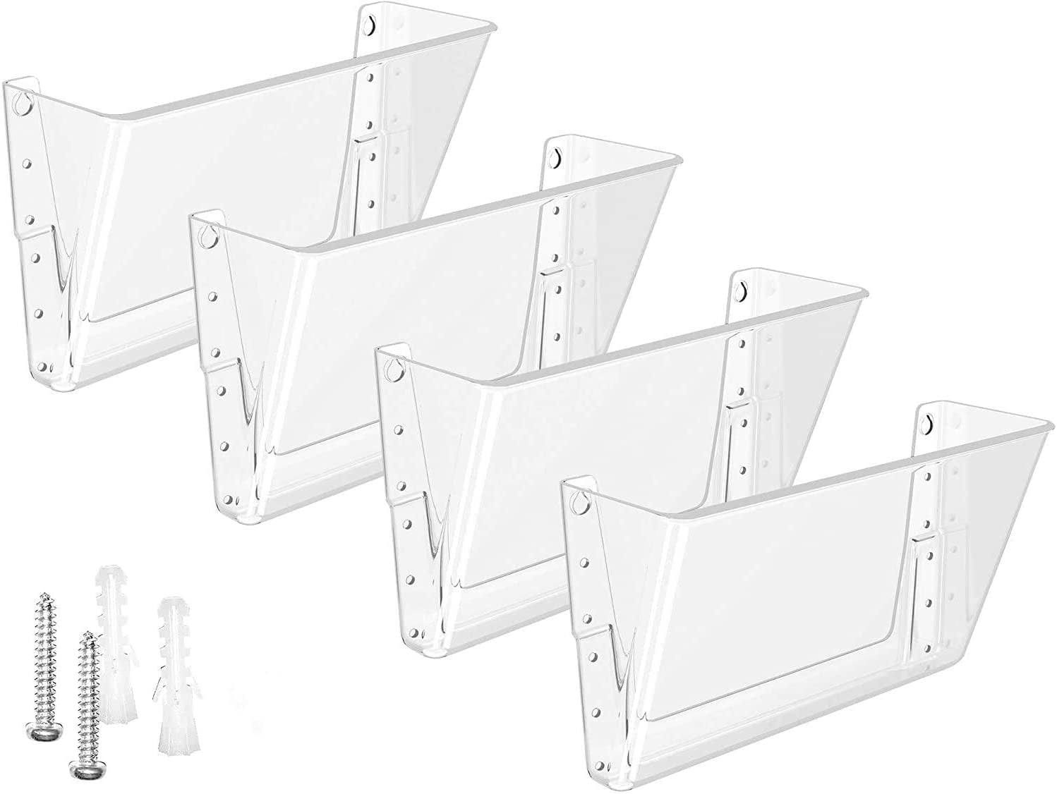 Clear Acrylic File Holder Wall Organizer 4 Pockets for Office and Home, 13x4x7 inches
