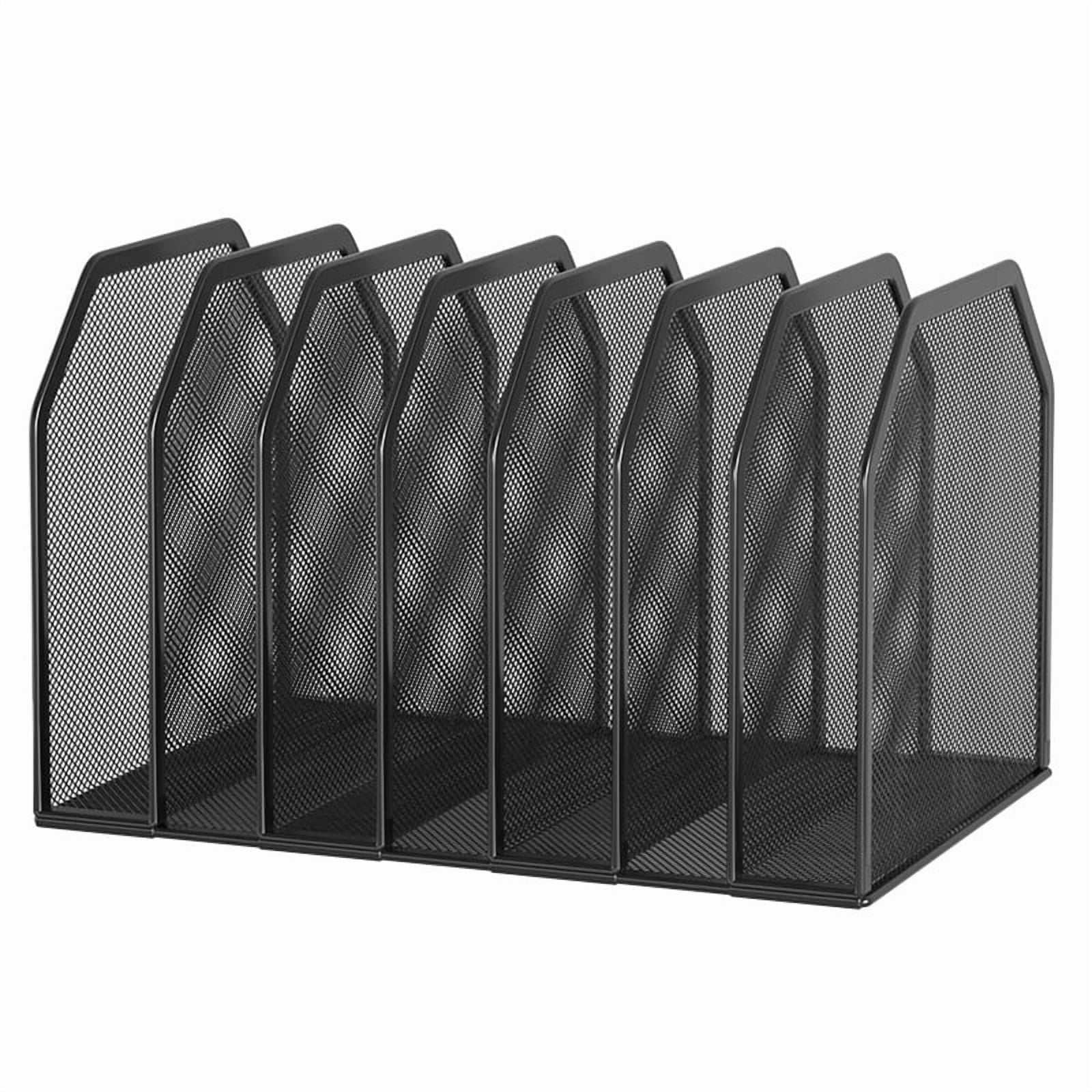 Metal 7-Section File Folder Organizer for Desk Vertical Office File Holder Duty Mesh Document Sorter for Books, Binder