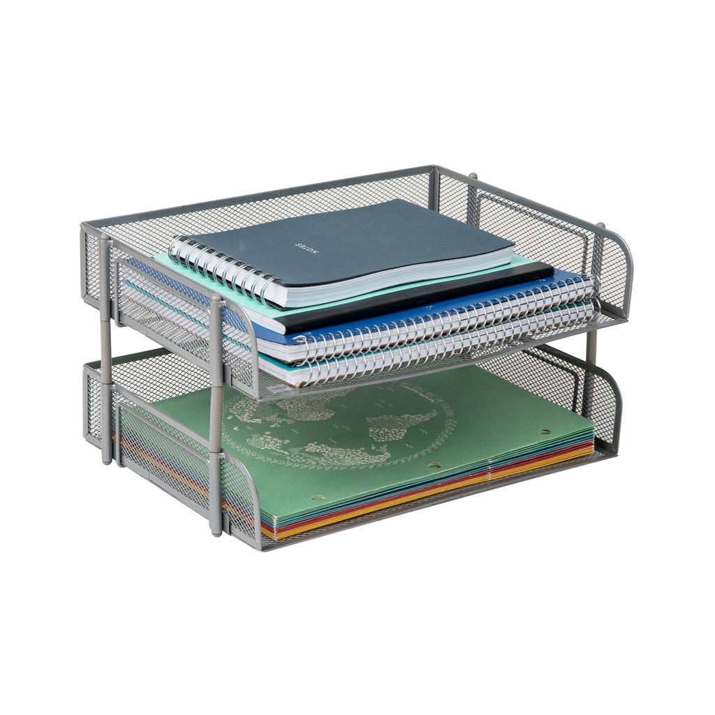 2-Pack Stackable Metal Mesh File Holder Trays, Document Holder, Desktop File Organizer, Silver