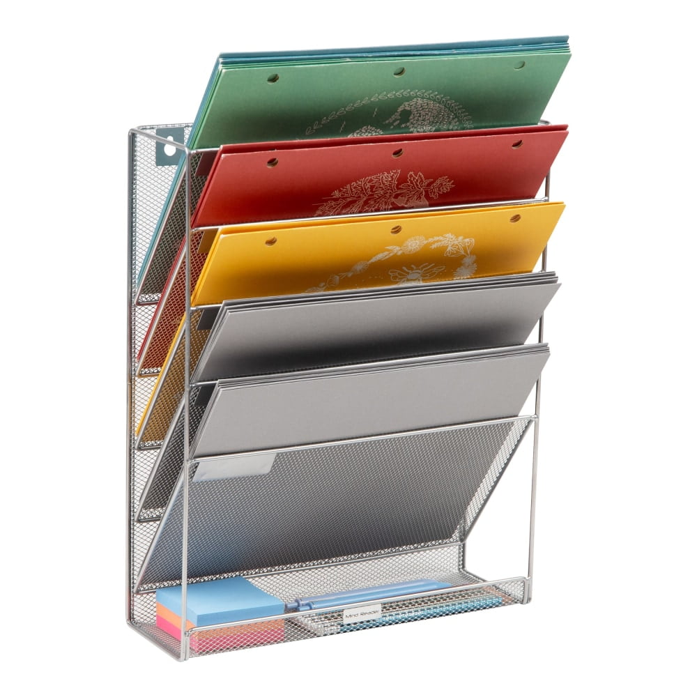 5-Tier Vertical File Storage, Desktop Organizer, Wall Mount, Office, Metal, Black