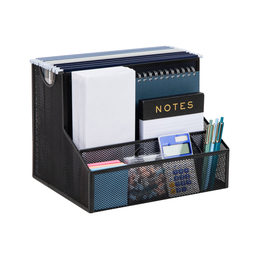 Desktop Organizer, Vertical File Storage, Letter Size, Office, Metal, Black