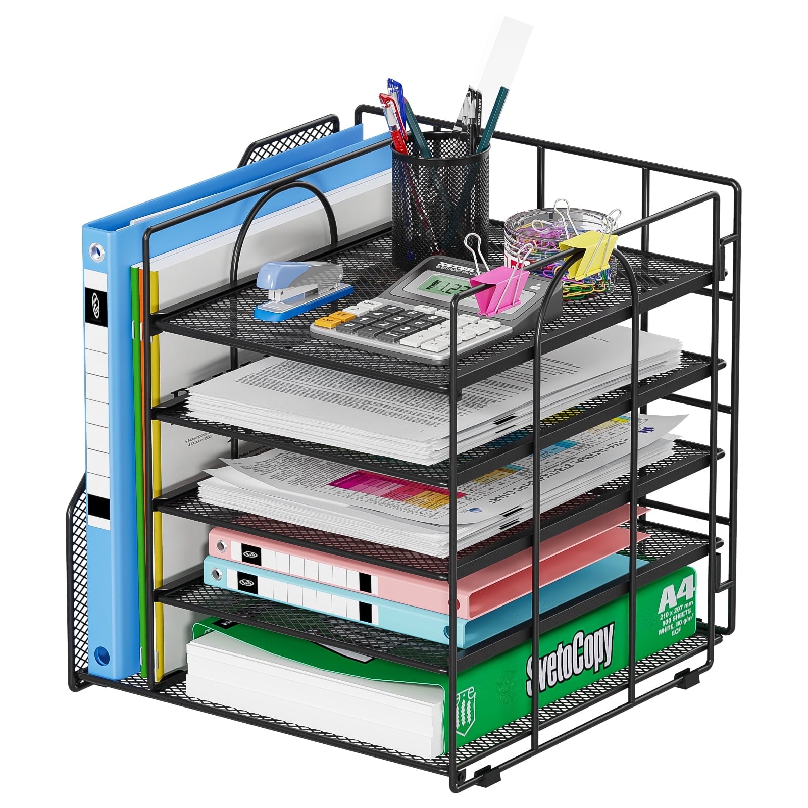 Mintazer Desk Organizer with File Holder, 5-Tier Paper Letter Tray Organizer Mesh Desktop File Organizer Magazine Holder for Home School Off