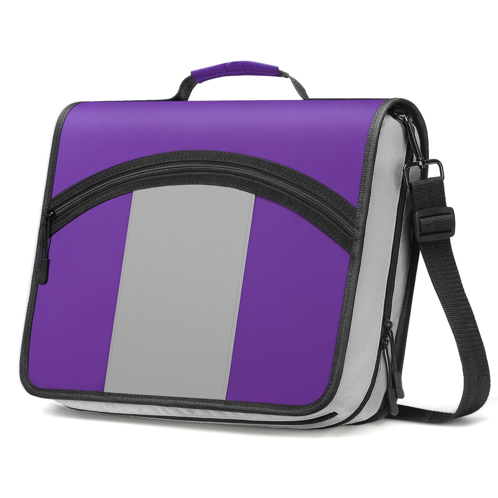 MoKo Zipper Binder 3 inch 3 Ring Binder, 600 Sheet Capacity Multi-Pocket School Binder Organizer with Handle and Shoulder Strap, Purple & Gr
