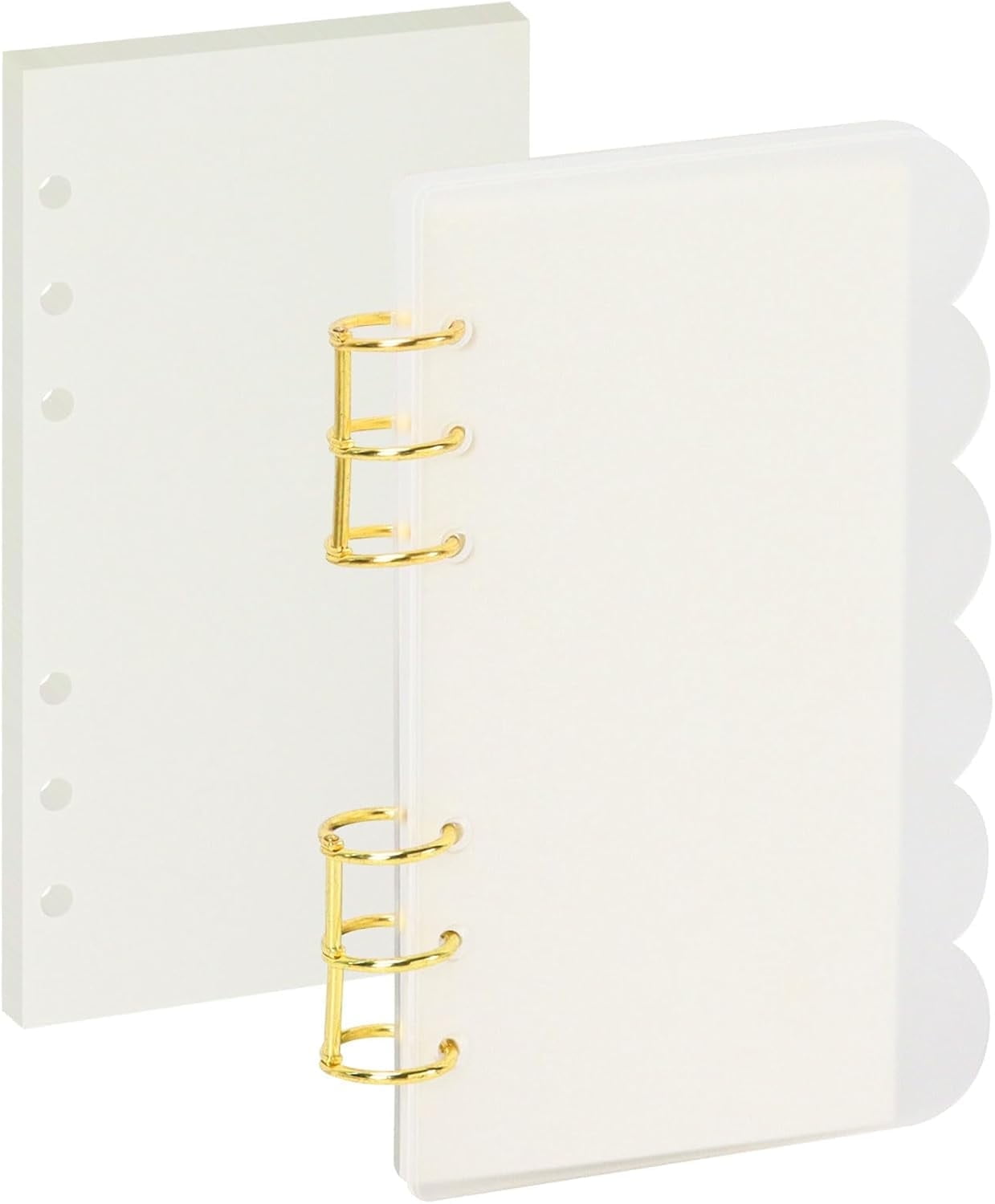 A6 Acrylic Notebook Binder 6 Ring, Loose Leaf Personal Planner Binder 90 Sheets Refills Paper, Lay Flat Design, Gold ...