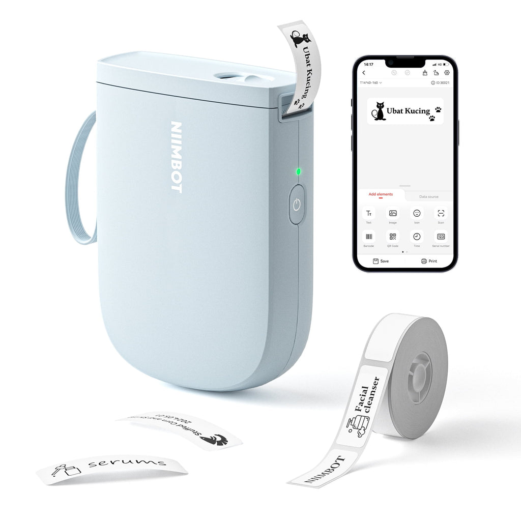 NIIMBOT D11 Upgraded HD 300 dpi Label Maker Mini Bluetooth Wireless Label Printer Inkless Labeler Rechargeable（Blue)