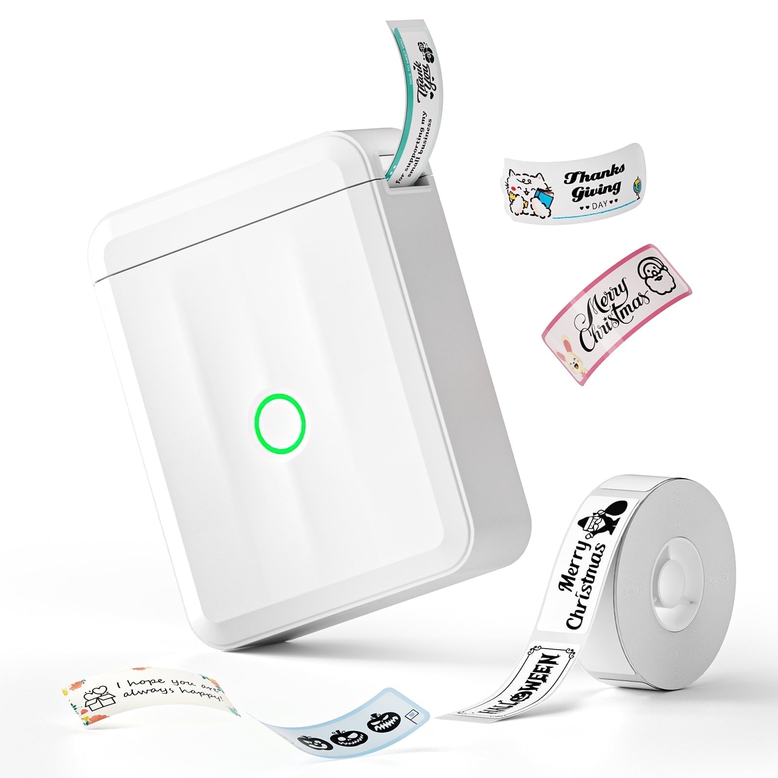 Upgraded D110 Mini Portable Label Printer Inkless Labeler Sticker Bluetooth Rechargeable Thermal with Tape(White)