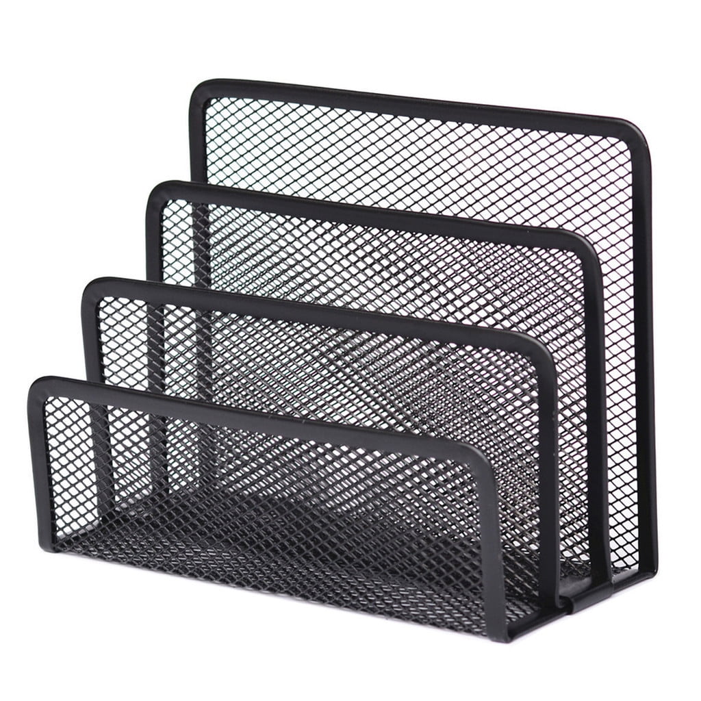 Desk Mail Organizer, Office Small Letter Sorter Desktop File Organizer Metal Mesh with 3 Vertical Upright Compartments