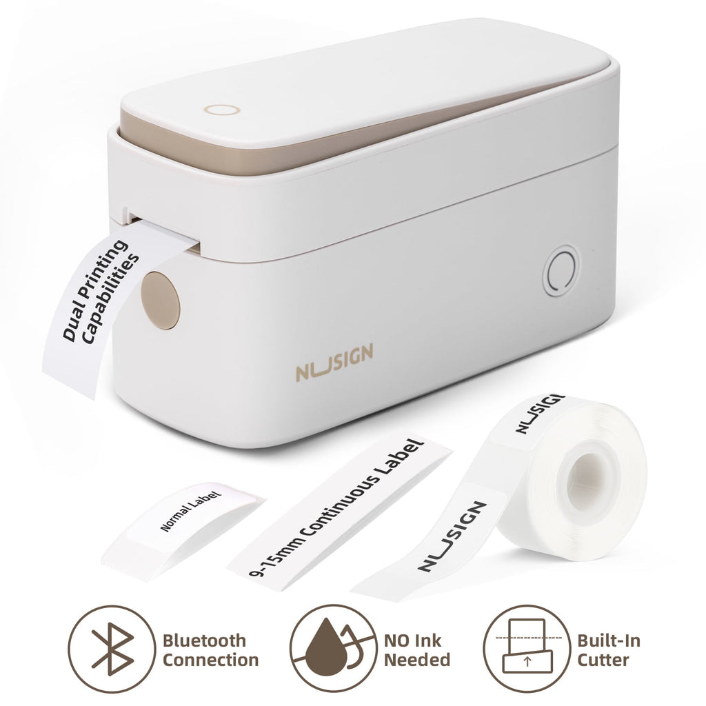 NUSIGN Label Maker Machine with Tape, Portable Bluetooth Label Printer, Wireless & Rechargeable Sticker Mini Label Makers with Multiple Temp