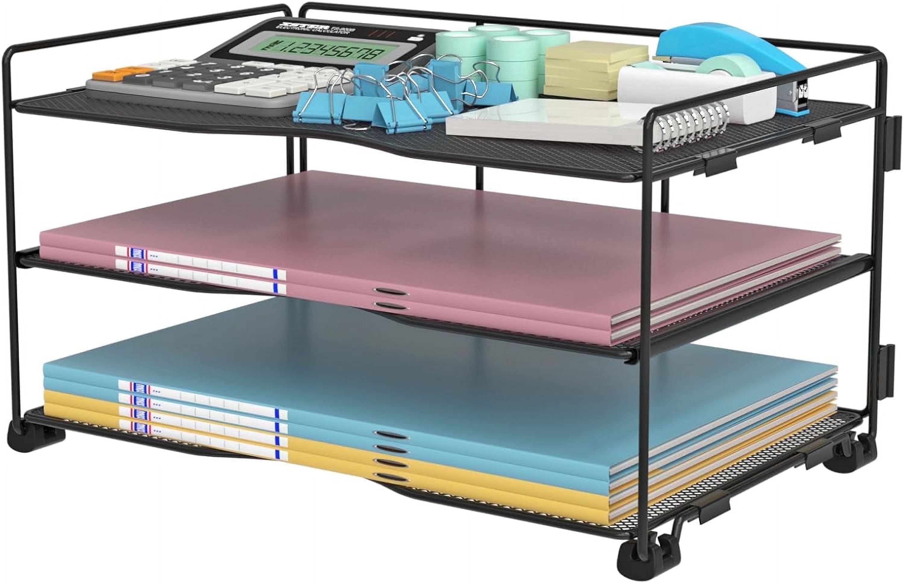 3 Tiers Paper Organizer , Mesh Desk File Organizer for Home Office, Black
