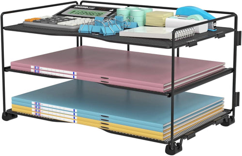 3 Tiers Paper Organizer , Mesh Desk File Organizer for Home Office, Black