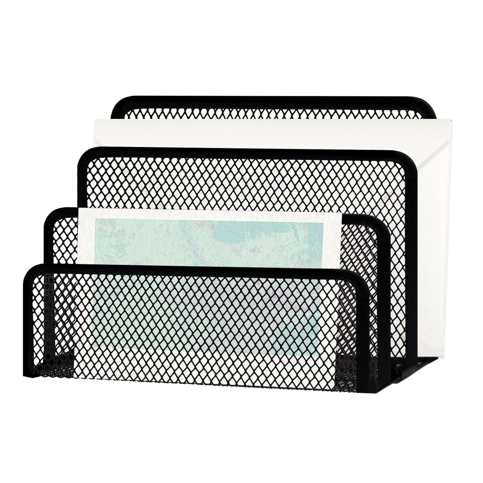 Office Vertical Desk File Organizer, Mesh Metal Mail Organizer Countertop with 3-Slot, Multifunctional Mail File Hold...