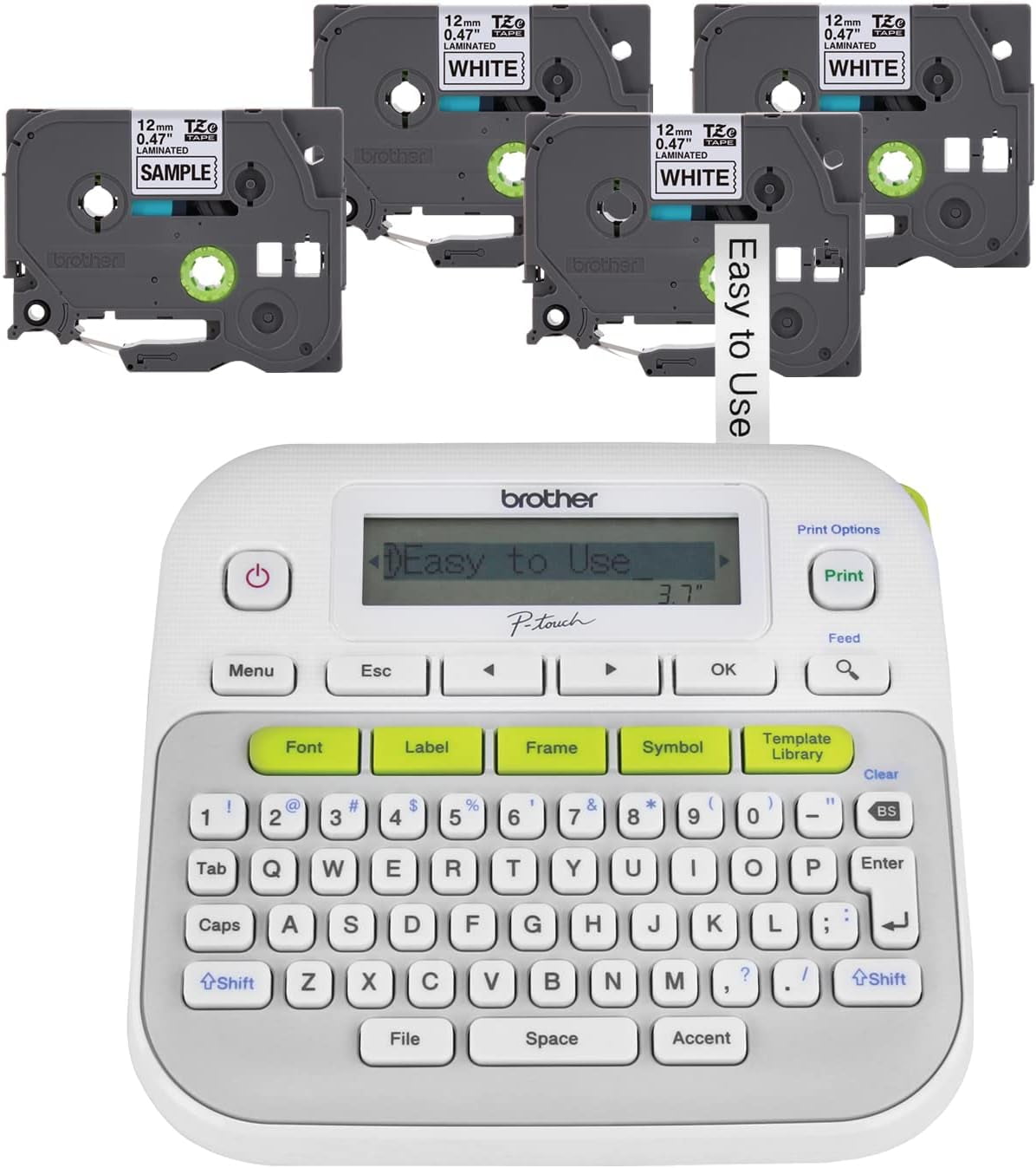 Easy-to-Use Label Maker Bundle (4 Label Tapes Included), White, Small