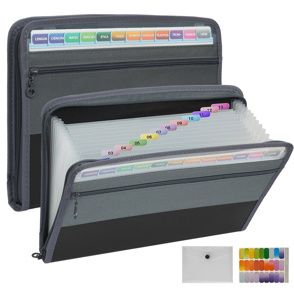 Organizer with Zipper 13-Pocket, A7 Transparent Document Bag, Waterproof Document Storage for Home, Office, School