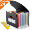 PHANCIR 24 Pocket Accordion File Organizer Thicker & Sturdy, Freestanding File Paper Folder with Labels for Classroom, Home, Office and Trav