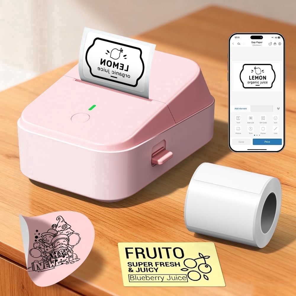 Label Maker Machine with Tape, 2 Inch Label Tape Maker Bluetooth Label Printer, Inkless Portable Label Maker, Pink