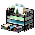 Desk Organizer, Mesh Desktop Organizer for Office, 4-Tier Paper Letter File Organizers with 2 Pen Holder, Black