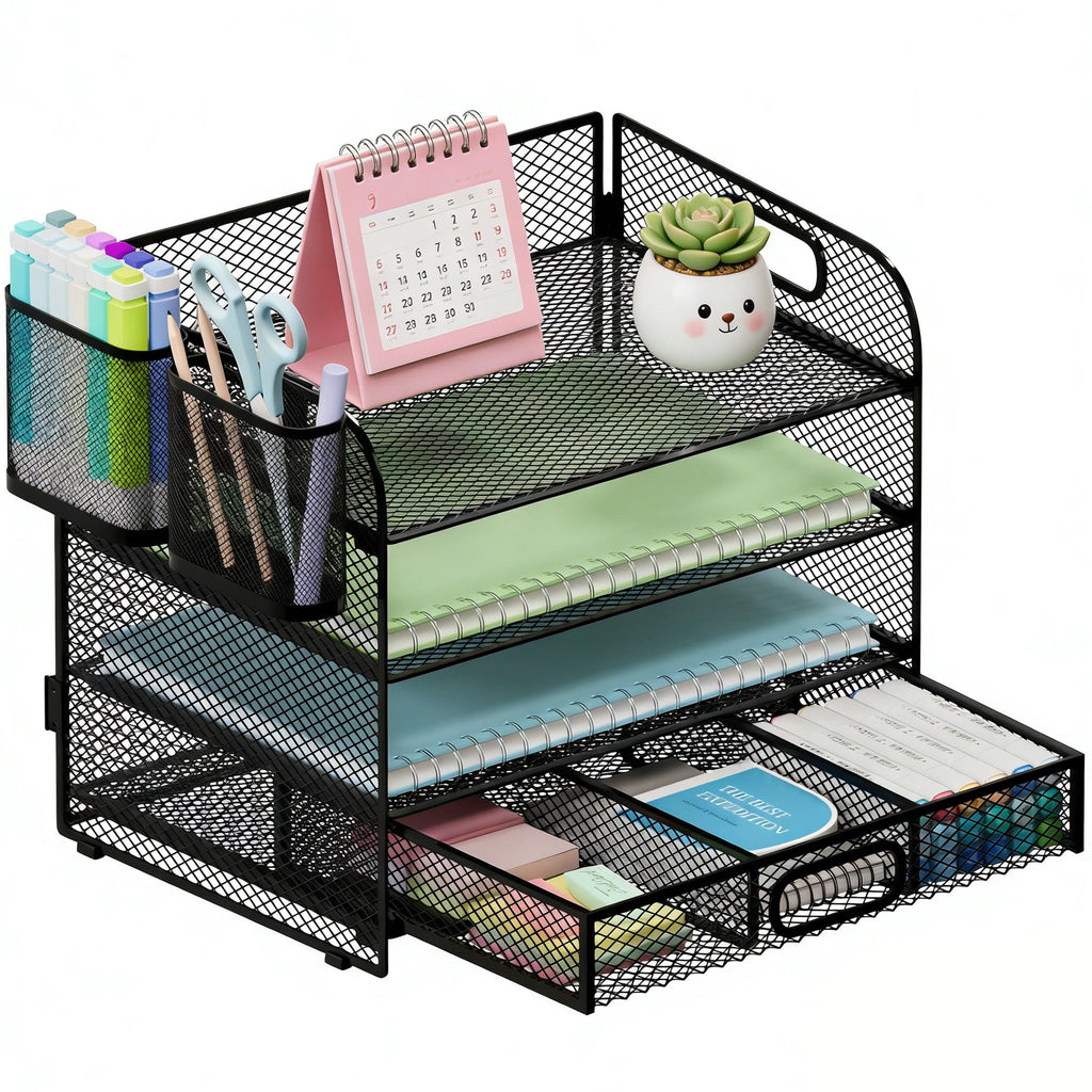 Desk Organizer, 4-Tier Paper Letter File Organizers with 2 Pen Holder, Mesh Desktop Organizer for Office Organization...