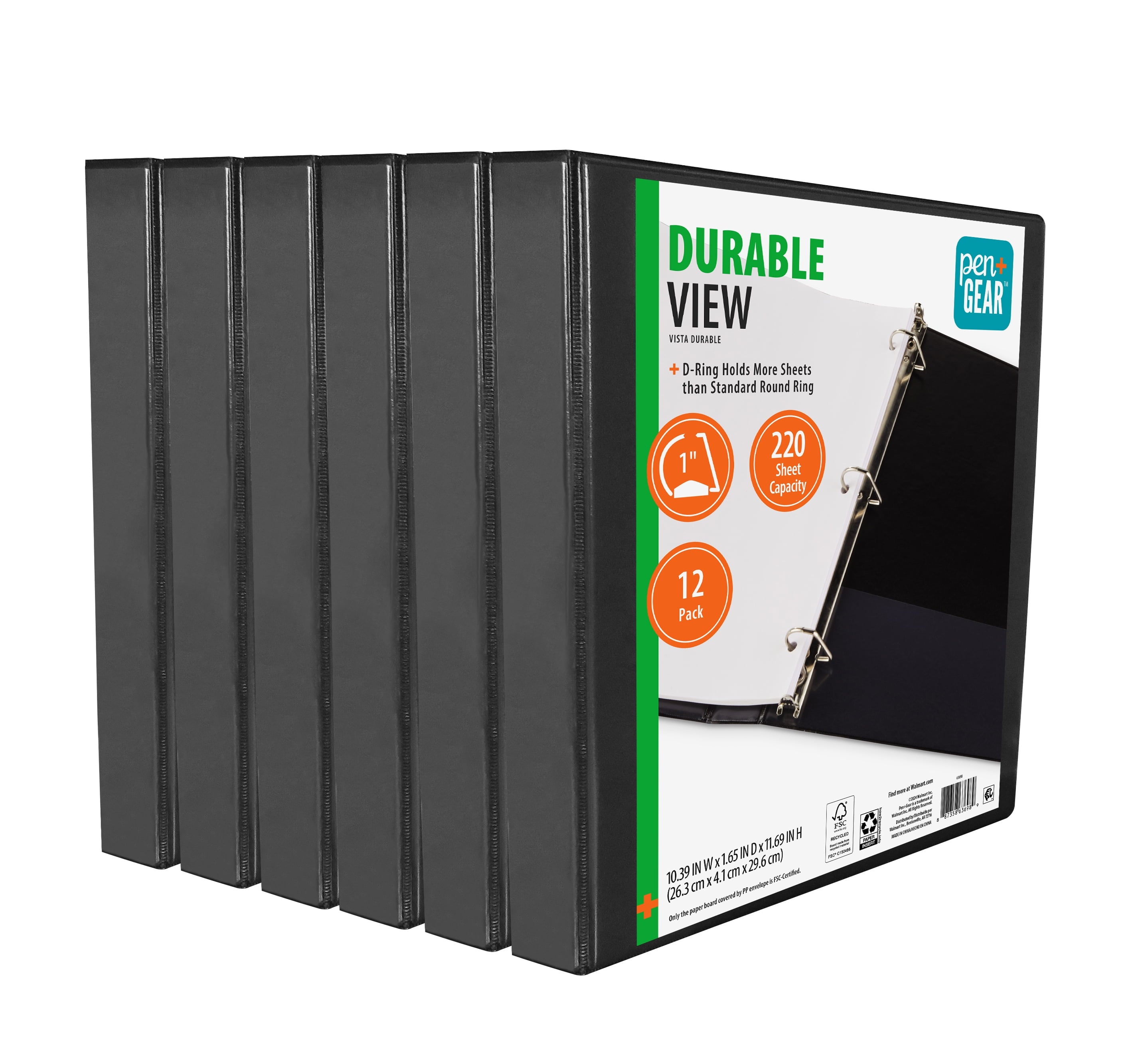Pen + Gear 1-inch, Durable Binder, Slanted D-Rings, Black, 12 Pack