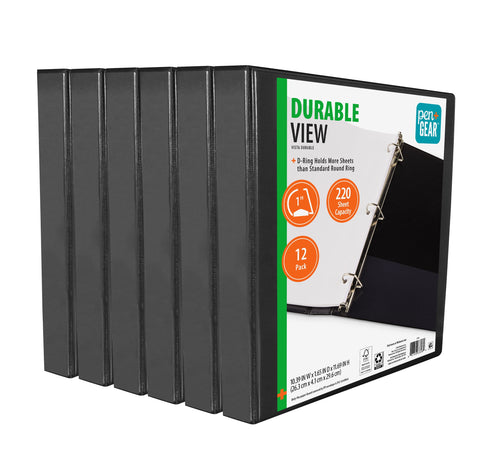 Pen + Gear 1-inch, Durable Binder, Slanted D-Rings, Black, 12 Pack