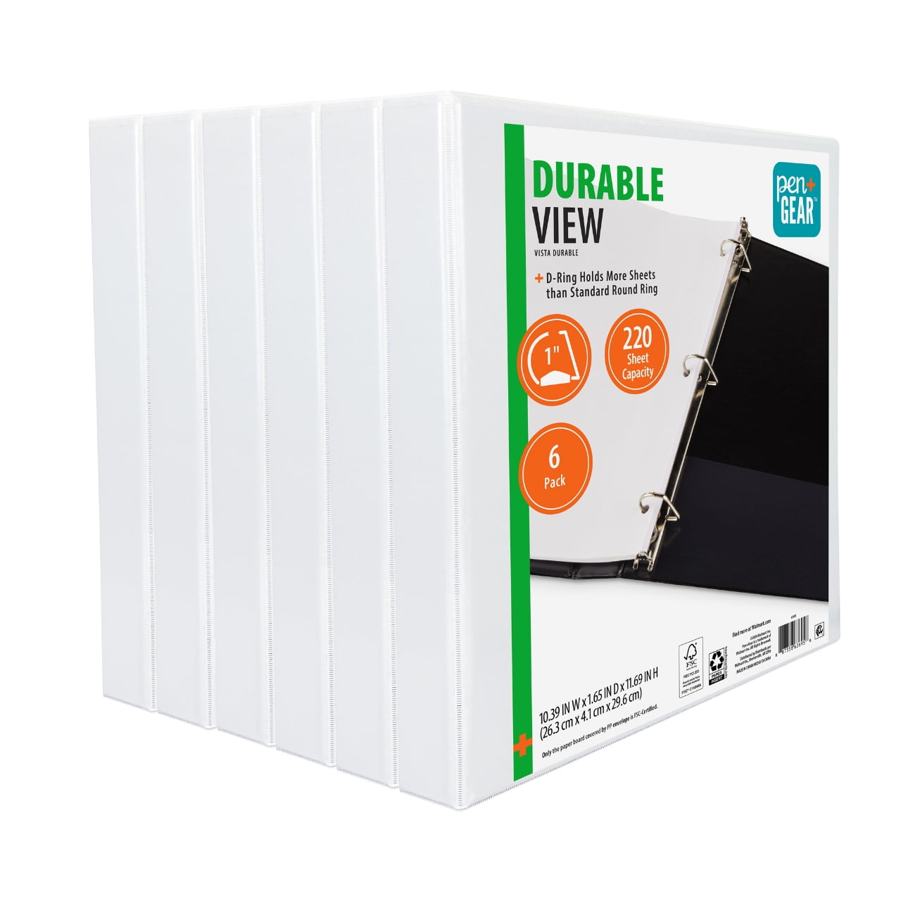 Pen + Gear 1-Inch Durable Binder White 6 Pack