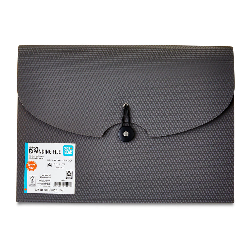 13-Pocket Expanding File Folder, Textured Gray