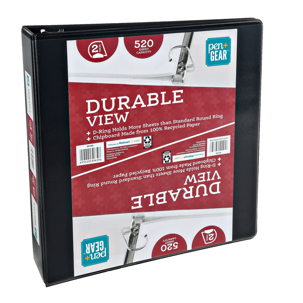 3-Ring Durable View Binder, 2" Black, Slant Ring