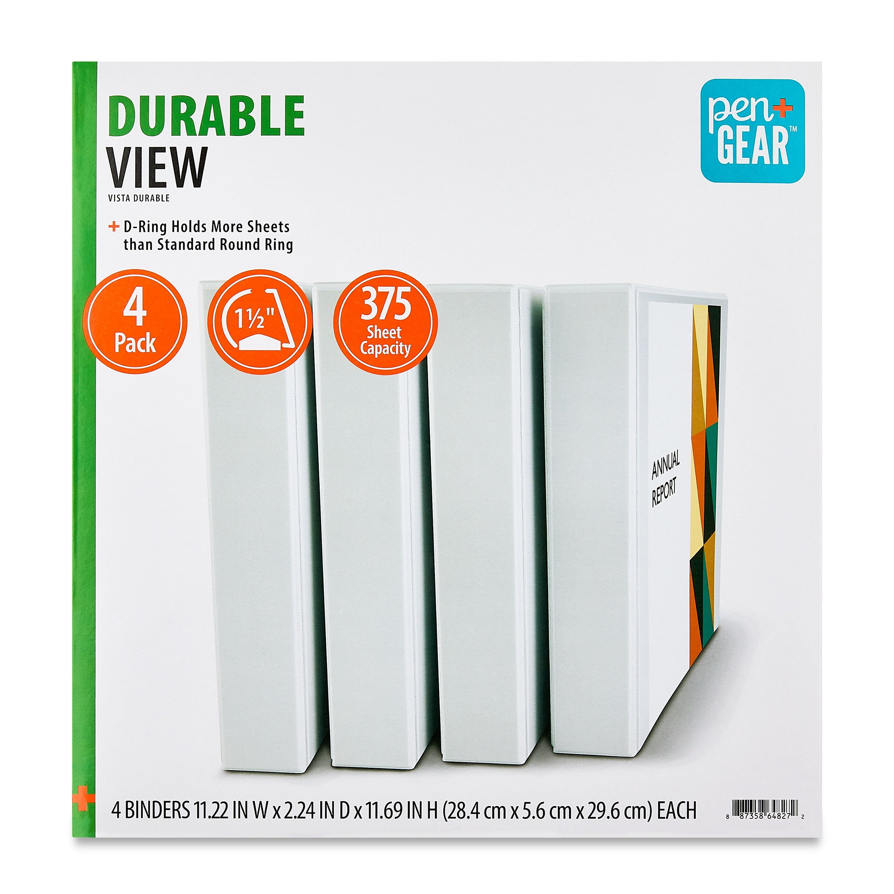 Durable View 1.5-inch D-Ring Binders, 4 Count, White