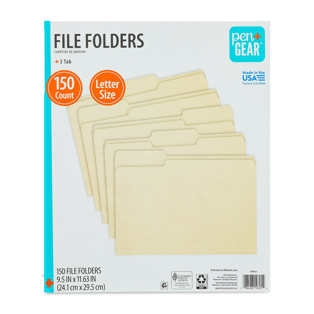 Letter, Manila, 1/3 Cut, 150 Count