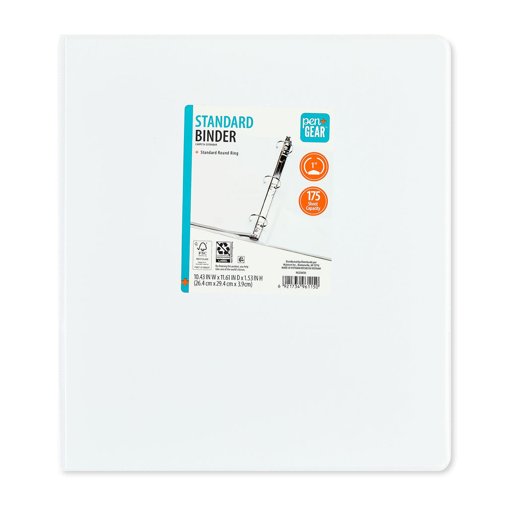 Pen+Gear 1" 3-Ring Standard Binder, White