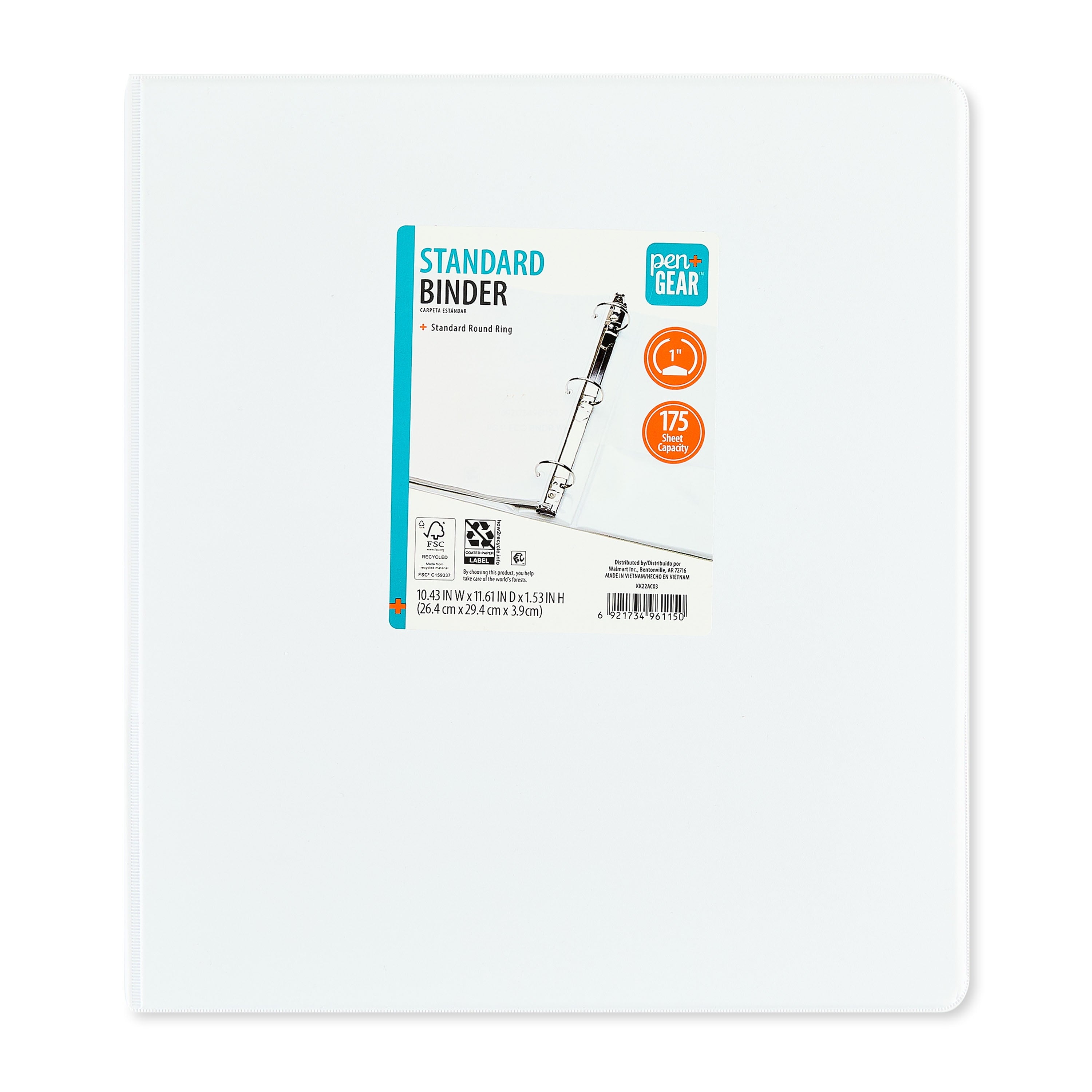 Pen+Gear 1" 3-Ring Standard Binder, White