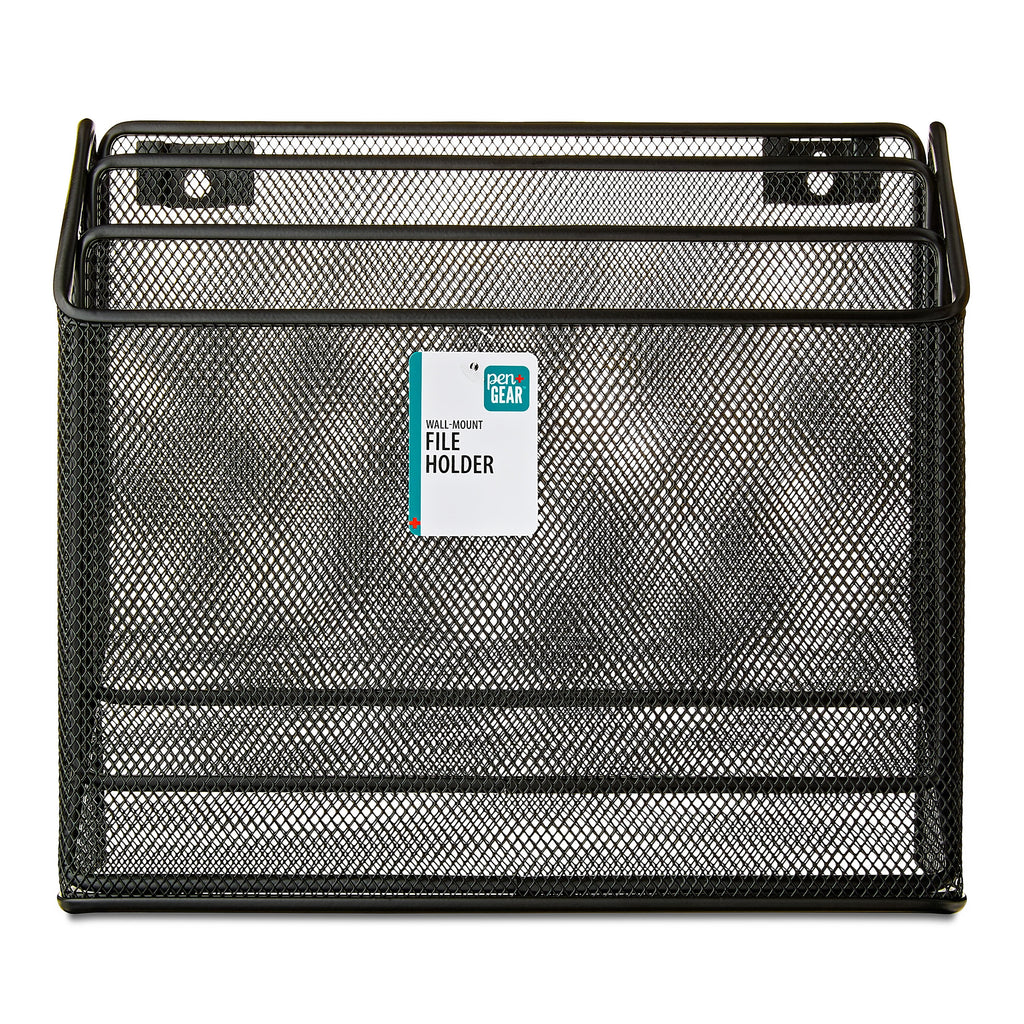 Metal Mesh Desk Organizer with Hook,Black, 3 Compartments