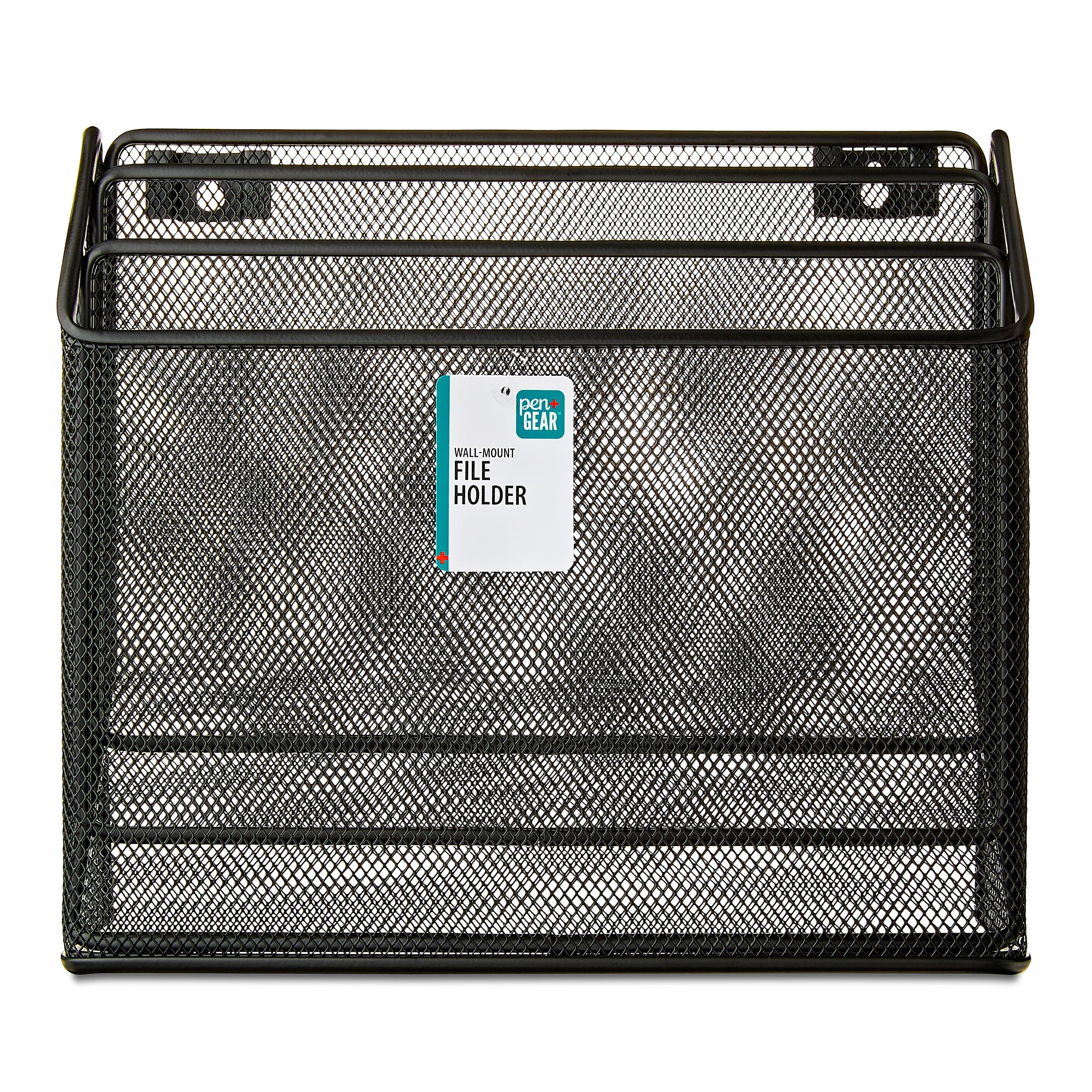 Metal Mesh Desk Organizer with Hook,Black, 3 Compartments