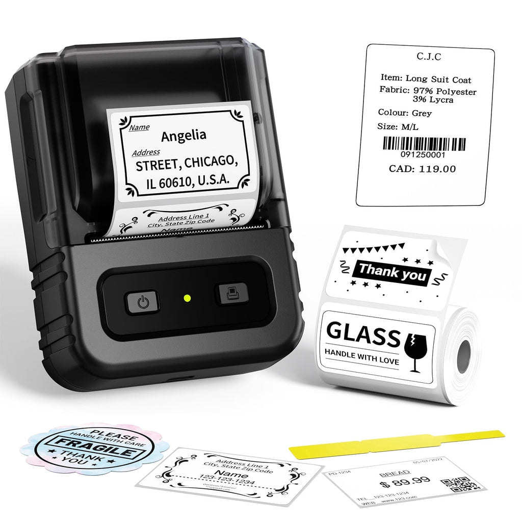 Thermal Label Maker with 100 Labels - Portable Bluetooth Address Label Printer for Small Business, Barcode & Retail, ...