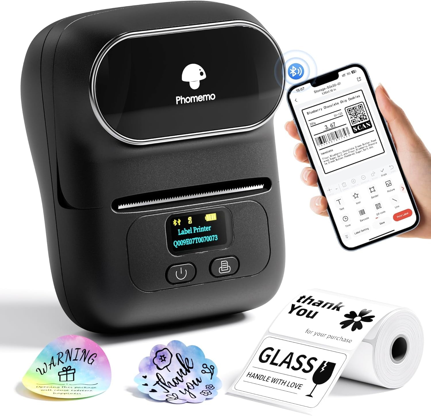Black Thermal Label Maker For Barcode Logo