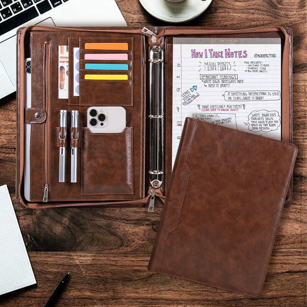 Binder with Zipper, Vegan Leather Professional Portfolio Organizer with 3-Ring Binder, Notepad & Resume Holder for Me...