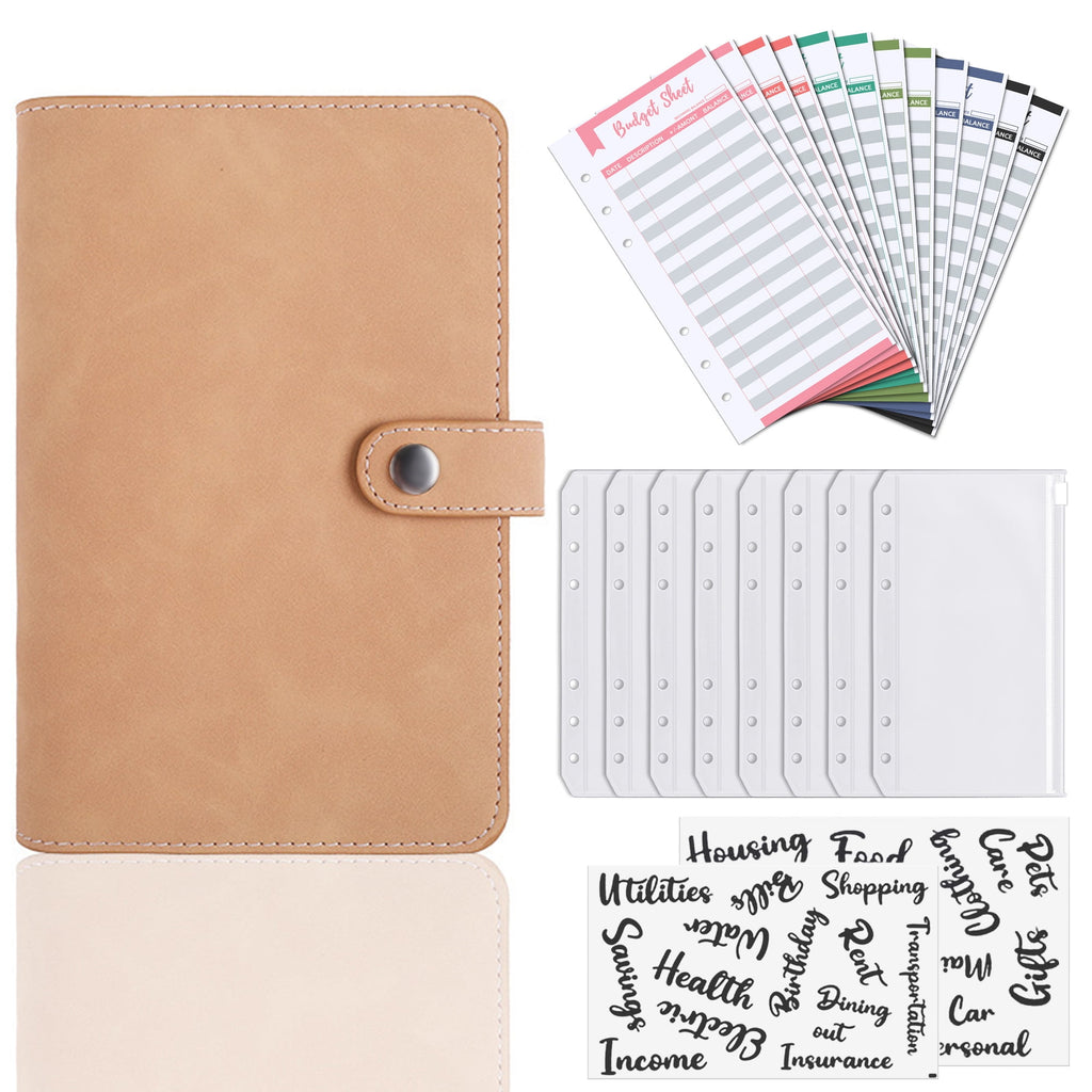 Budget Binder，6-Ring Loose Leaf Notebook with Zipper Envelopes for Budgeting，A9 PU Leather Binder Organizer with Extr...