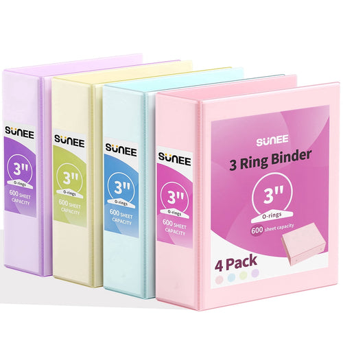 SUNEE 3 Ring Binder 3 Inch 4 Pack, 3" Large Clear View Binders Three Ring PVC-Free (Fit 8.5x11 Inches) for School or Office Supplies, Assort