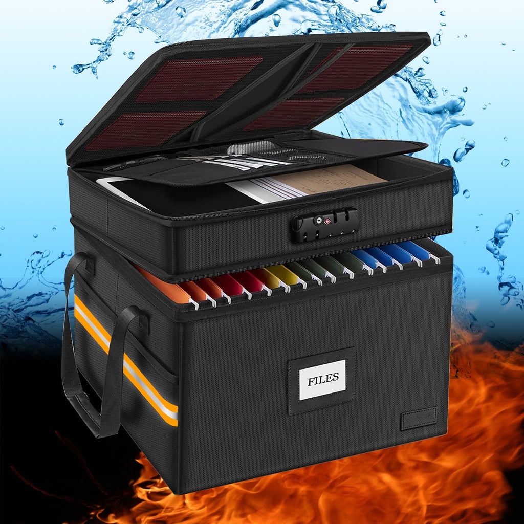 Fireproof Storage Box, Lockable Polypropylene File Organizer, Portable Office Filing Solution, Stackable Design