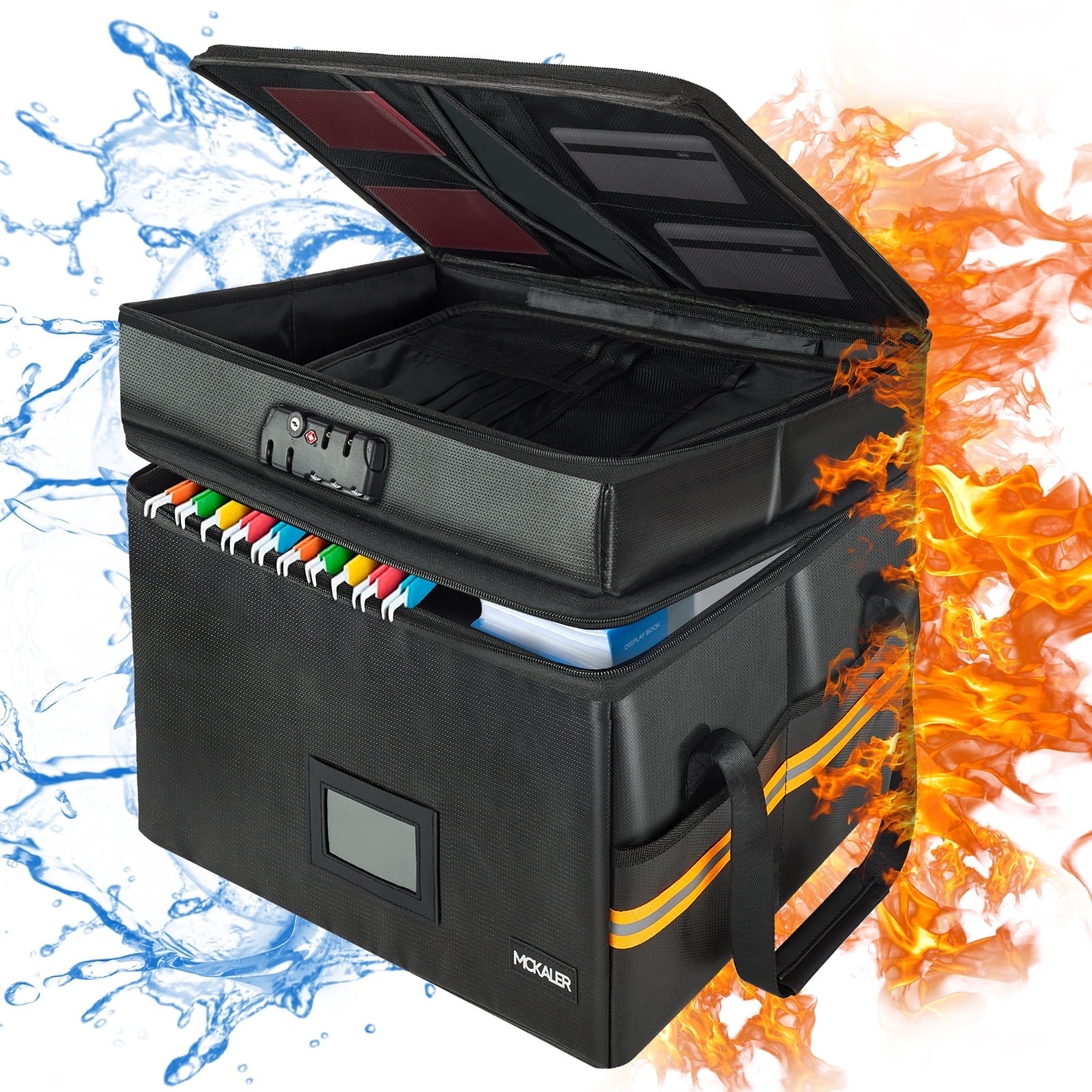 Portable Fireproof Lockable File Organizer, 2-Layer Foldable Box for Letter and Legal Storage