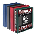Durable 1.5 Inch Binder, D Ring Customizable Clear View Binder, Basic Assortment, 4 Pack, Each Holds 350 Page