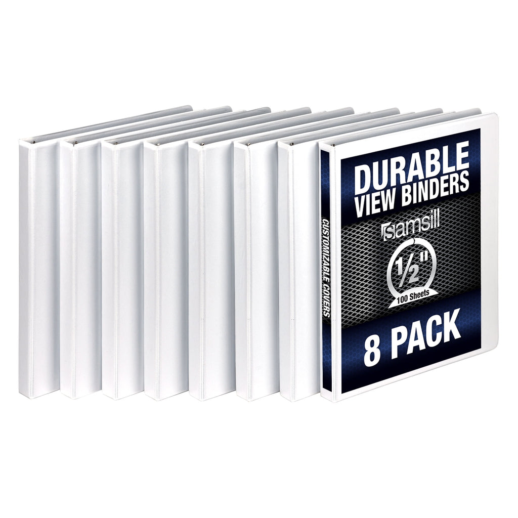 Durable .5" Round Ring Binder, White, Customizable, 8 Pack
