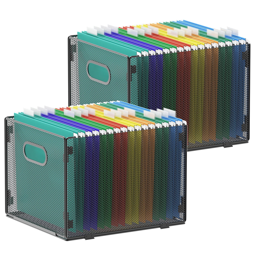 2 Pack Hanging File Organizer, Mesh File Folder Box Filing Box File Cabinet Organizer Storage Boxes, Letter Size