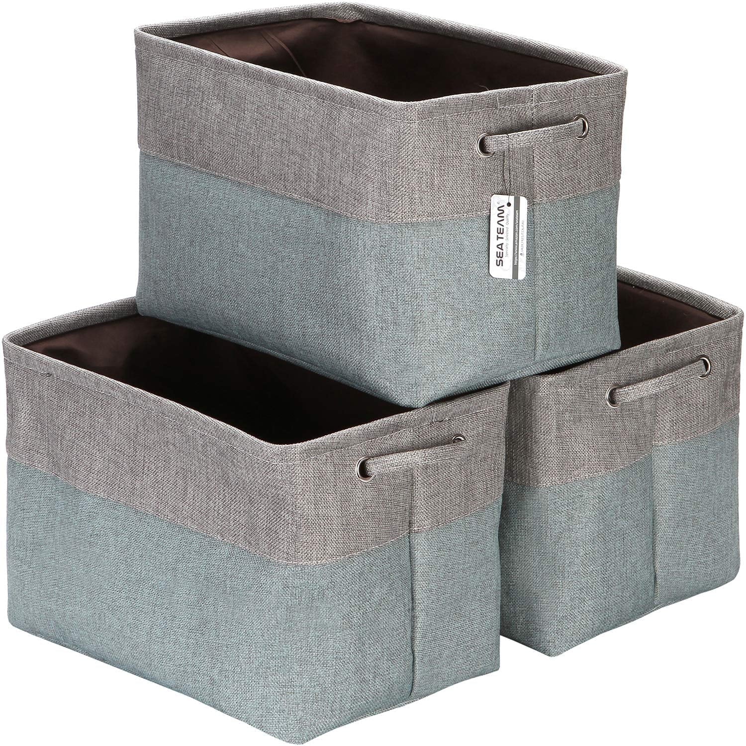 3-Pack Large Storage Basket Set, Trunk Organizer, Clothes Toys Bin, 15 x 10 x 10 Inches, Big Rectangular Canvas Fabri...