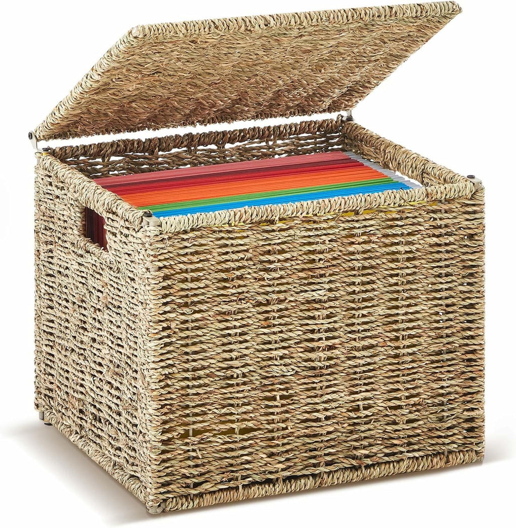 Organizers Decorative Baskets for Hanging Folders Filing Cabinet with Lid Collapsible Letter Size Document Storage fo...
