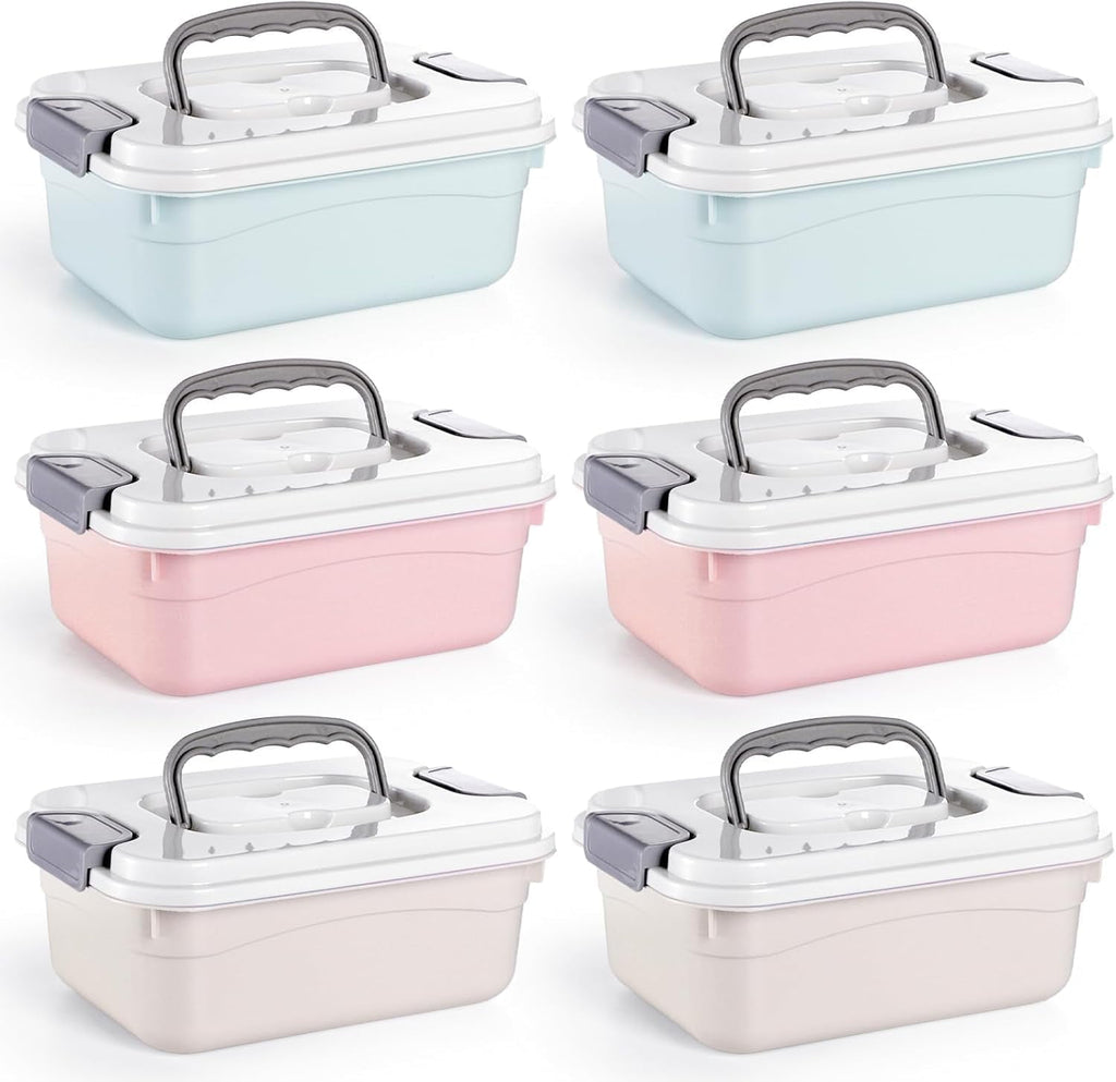 Set of 6 Small Plastic Storage Bins With Lid and Handle, 2.1 Quart Plastic Latch Storage Box Stackable Storage Container, Small Plastic Stor
