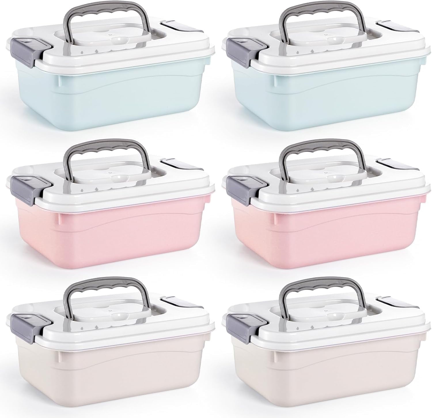 Set of 6 Small Plastic Storage Bins With Lid and Handle, 2.1 Quart Plastic Latch Storage Box Stackable Storage Container, Small Plastic Stor